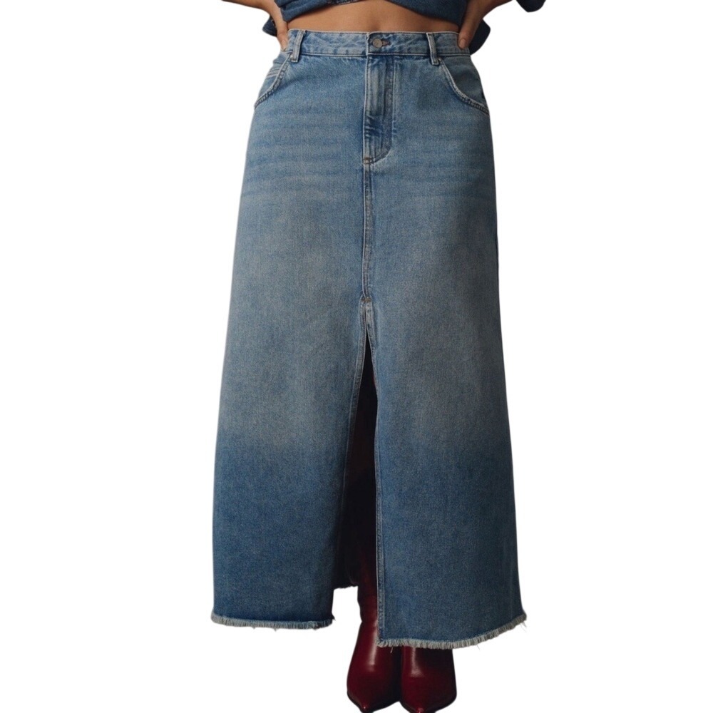 NWT PILCRO Anthropologie Madi Denim Maxi Skirt Jean 26W Country Western Boho